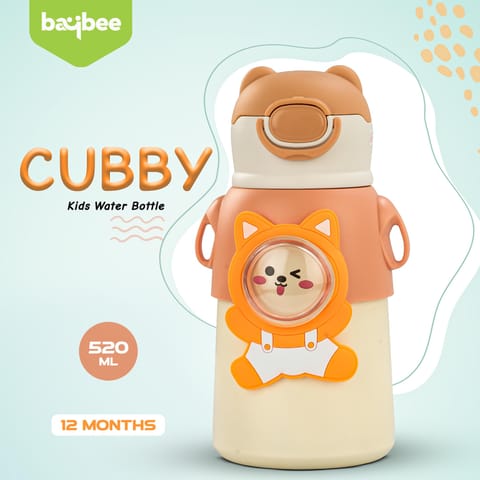 Baybee Cubby Baby Sipper Water Bottle with Soft Silicone Straw & Adjustable Strap | Spill-Proof & BPA Free Stainless Steel Insulated Safe Sipper Water Bottle for Kids 6+ Months Babies,Toddlers(Orange)