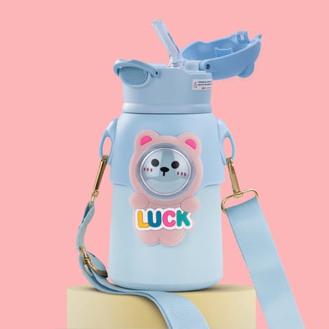 Baybee Cubby Baby Sipper Water Bottle with Soft Silicone Straw & Adjustable Strap | Spill-Proof & BPA Free Stainless Steel Insulated Safe Sipper Water Bottle for Kids 6+ Months Babies, Toddlers (Blue)