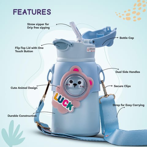 Baybee Cubby Baby Sipper Water Bottle with Soft Silicone Straw & Adjustable Strap | Spill-Proof & BPA Free Stainless Steel Insulated Safe Sipper Water Bottle for Kids 6+ Months Babies, Toddlers (Blue)