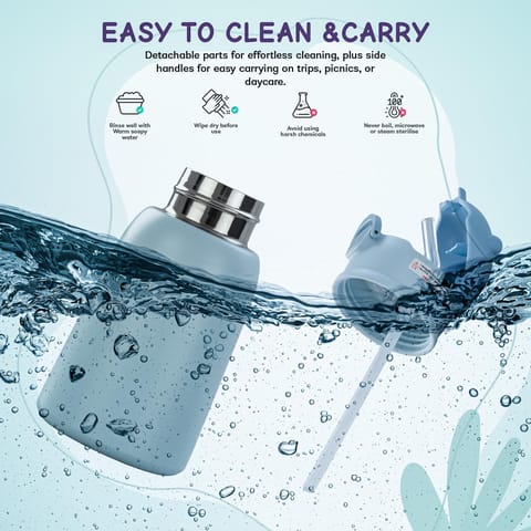 Baybee Cubby Baby Sipper Water Bottle with Soft Silicone Straw & Adjustable Strap | Spill-Proof & BPA Free Stainless Steel Insulated Safe Sipper Water Bottle for Kids 6+ Months Babies, Toddlers (Blue)