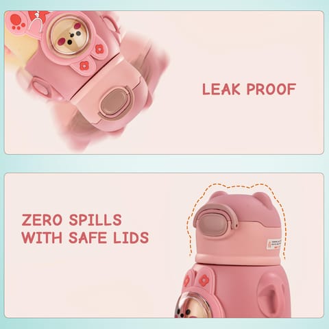 Baybee Cubby Baby Sipper Water Bottle with Soft Silicone Straw & Adjustable Strap | Spill-Proof & BPA Free Stainless Steel Insulated Safe Sipper Water Bottle for Kids 6+ Months Babies, Toddlers (Pink)