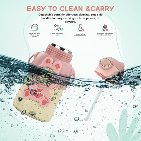 Baybee Cubby Baby Sipper Water Bottle with Soft Silicone Straw & Adjustable Strap | Spill-Proof & BPA Free Stainless Steel Insulated Safe Sipper Water Bottle for Kids 6+ Months Babies, Toddlers (Pink)