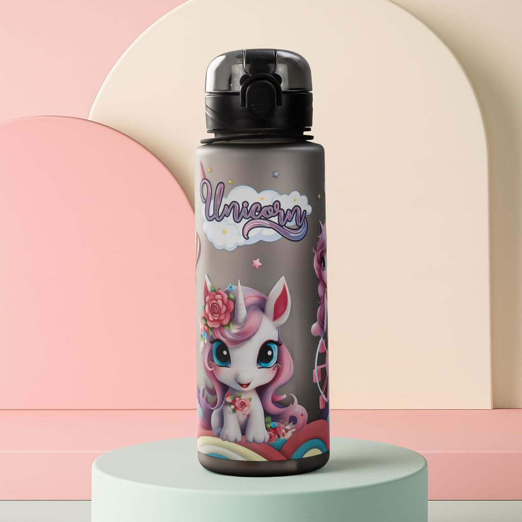 BAYBEE Sparklehorn Sipper Bottle with Straw for Kids 700ml | Leak Proof Sipper Water Bottle | BPA Free & Non-Toxic Sippy Cup, Baby Sippers | Drinking Sippy for School Kids, Babys & Toddlers (Black)