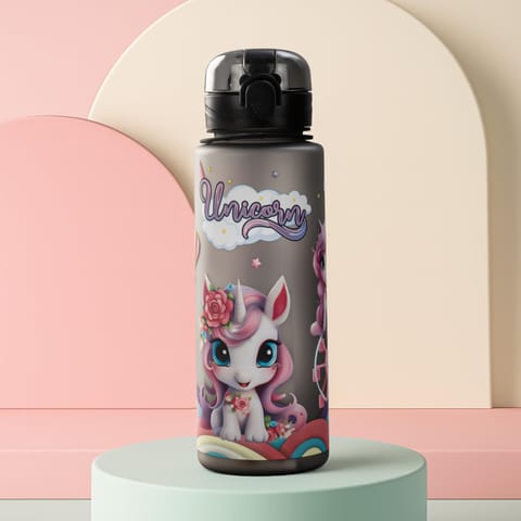 BAYBEE Sparklehorn Sipper Bottle with Straw for Kids 700ml | Leak Proof Sipper Water Bottle | BPA Free & Non-Toxic Sippy Cup, Baby Sippers | Drinking Sippy for School Kids, Babys & Toddlers (Black)