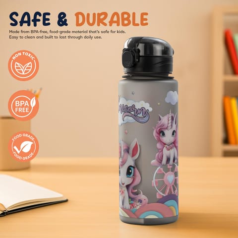 BAYBEE Sparklehorn Sipper Bottle with Straw for Kids 700ml | Leak Proof Sipper Water Bottle | BPA Free & Non-Toxic Sippy Cup, Baby Sippers | Drinking Sippy for School Kids, Babys & Toddlers (Black)