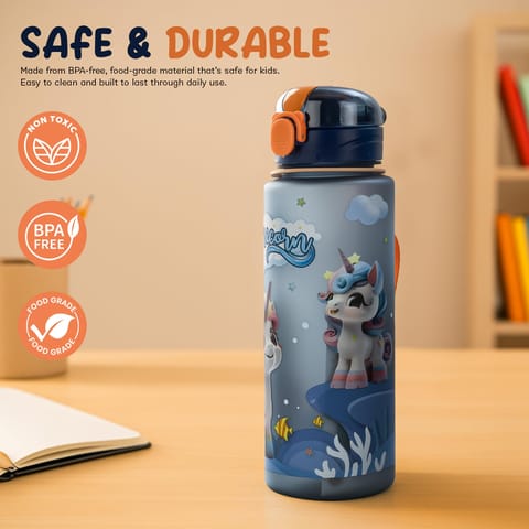 BAYBEE Sparklehorn Sipper Bottle with Straw for Kids 700ml | Leak Proof Sipper Water Bottle | BPA Free & Non-Toxic Sippy Cup, Baby Sippers | Drinking Sippy for School Kids, Babys & Toddlers (Blue)