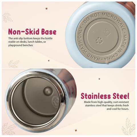 BAYBEE Stainless Steel Kids Sipper Water Bottle 420ml | Spill-Proof, BPA Free Insulated Sipper for Hot & Cold Drinks | One Hand Flip Lid, Non-Skid Base, Drinking Water Bottle for Boys Girls (Blue)