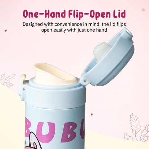 BAYBEE Stainless Steel Kids Sipper Water Bottle 420ml | Spill-Proof, BPA Free Insulated Sipper for Hot & Cold Drinks | One Hand Flip Lid, Non-Skid Base, Drinking Water Bottle for Boys Girls (Blue)