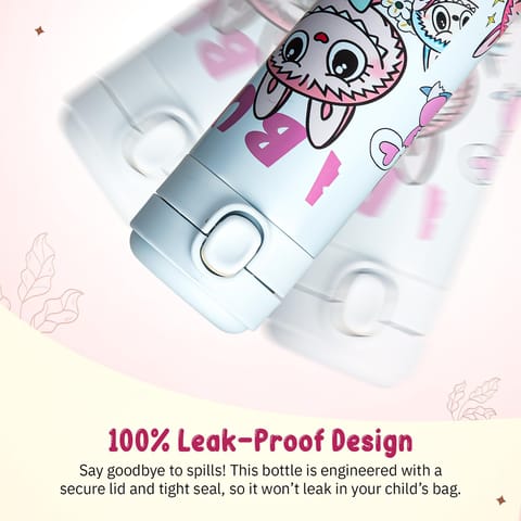 BAYBEE Stainless Steel Kids Sipper Water Bottle 420ml | Spill-Proof, BPA Free Insulated Sipper for Hot & Cold Drinks | One Hand Flip Lid, Non-Skid Base, Drinking Water Bottle for Boys Girls (Blue)