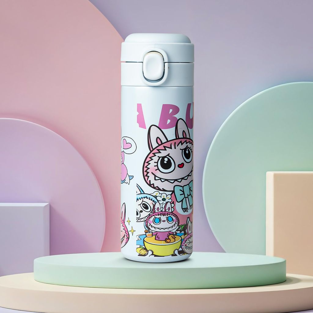 BAYBEE Stainless Steel Kids Sipper Water Bottle 420ml | Spill-Proof, BPA Free Insulated Sipper for Hot & Cold Drinks | One Hand Flip Lid, Non-Skid Base, Drinking Water Bottle for Boys Girls (Blue)