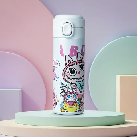 BAYBEE Stainless Steel Kids Sipper Water Bottle 420ml | Spill-Proof, BPA Free Insulated Sipper for Hot & Cold Drinks | One Hand Flip Lid, Non-Skid Base, Drinking Water Bottle for Boys Girls (Blue)