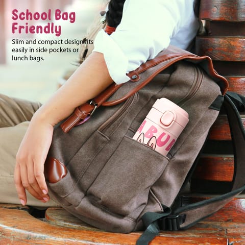 BAYBEE Stainless Steel Kids Sipper Water Bottle 420ml | Spill-Proof, BPA Free Insulated Sipper for Hot & Cold Drinks | One Hand Flip Lid, Non-Skid Base, Drinking Water Bottle for Boys Girls (Pink)