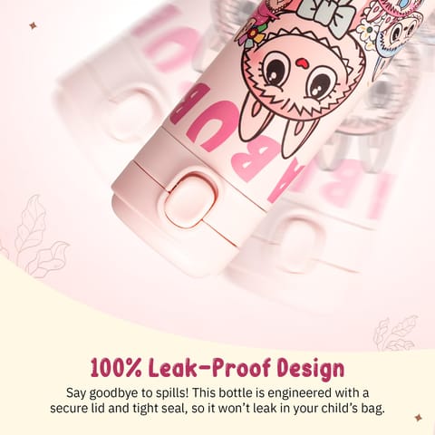 BAYBEE Stainless Steel Kids Sipper Water Bottle 420ml | Spill-Proof, BPA Free Insulated Sipper for Hot & Cold Drinks | One Hand Flip Lid, Non-Skid Base, Drinking Water Bottle for Boys Girls (Pink)