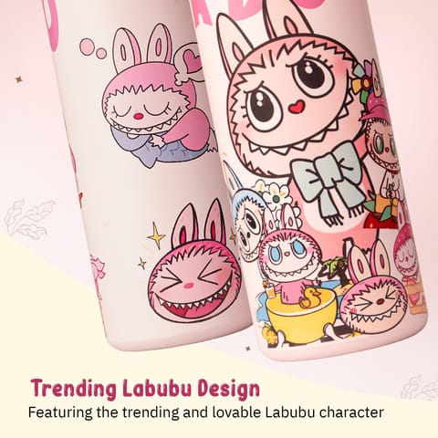 BAYBEE Stainless Steel Kids Sipper Water Bottle 420ml | Spill-Proof, BPA Free Insulated Sipper for Hot & Cold Drinks | One Hand Flip Lid, Non-Skid Base, Drinking Water Bottle for Boys Girls (Pink)