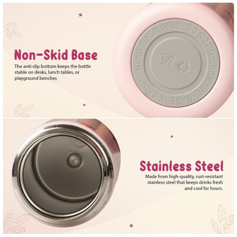 BAYBEE Stainless Steel Kids Sipper Water Bottle 420ml | Spill-Proof, BPA Free Insulated Sipper for Hot & Cold Drinks | One Hand Flip Lid, Non-Skid Base, Drinking Water Bottle for Boys Girls (Pink)