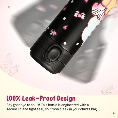 BAYBEE Stainless Steel Kids Sipper Water Bottle 420ml | Spill-Proof, BPA Free Insulated Sipper for Hot & Cold Drinks | One Hand Flip Lid, Non-Skid Base, Drinking Water Bottle for Boys Girls (Black)