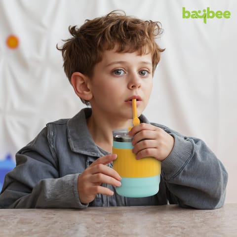 BAYBEE Sipper Cup for Kids | BPA-Free Silicone Sipper Cup with Straw for Baby & Toddlers | Drinking Training Anti Spill Sippy Cup, Spill Proof & Non-Slip Spout Cup for Infants 6+ Months (Green)