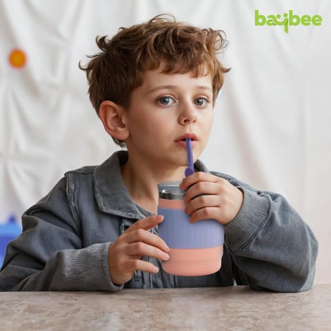 BAYBEE Sipper Cup for Kids | BPA-Free Silicone Sipper Cup with Straw for Baby & Toddlers | Drinking Training Anti Spill Sippy Cup, Spill Proof & Non-Slip Spout Cup for Infants 6+ Months (Pink)