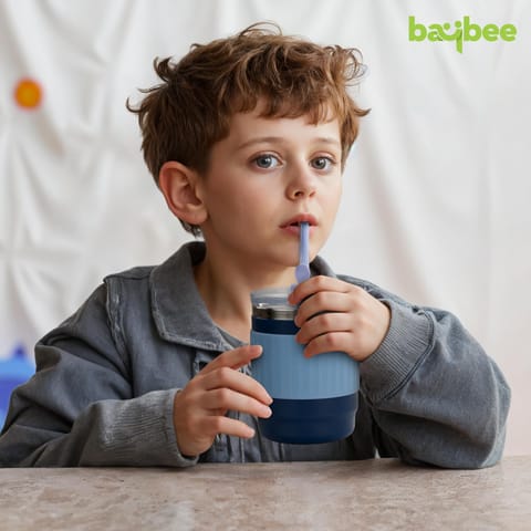 BAYBEE Sipper Cup for Kids | BPA-Free Silicone Sipper Cup with Straw for Baby & Toddlers | Drinking Training Anti Spill Sippy Cup, Spill Proof & Non-Slip Spout Cup for Infants 6+ Months (Blue)