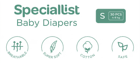 Speciallist Small Diapers- Pack of 60 | 4-8 KG