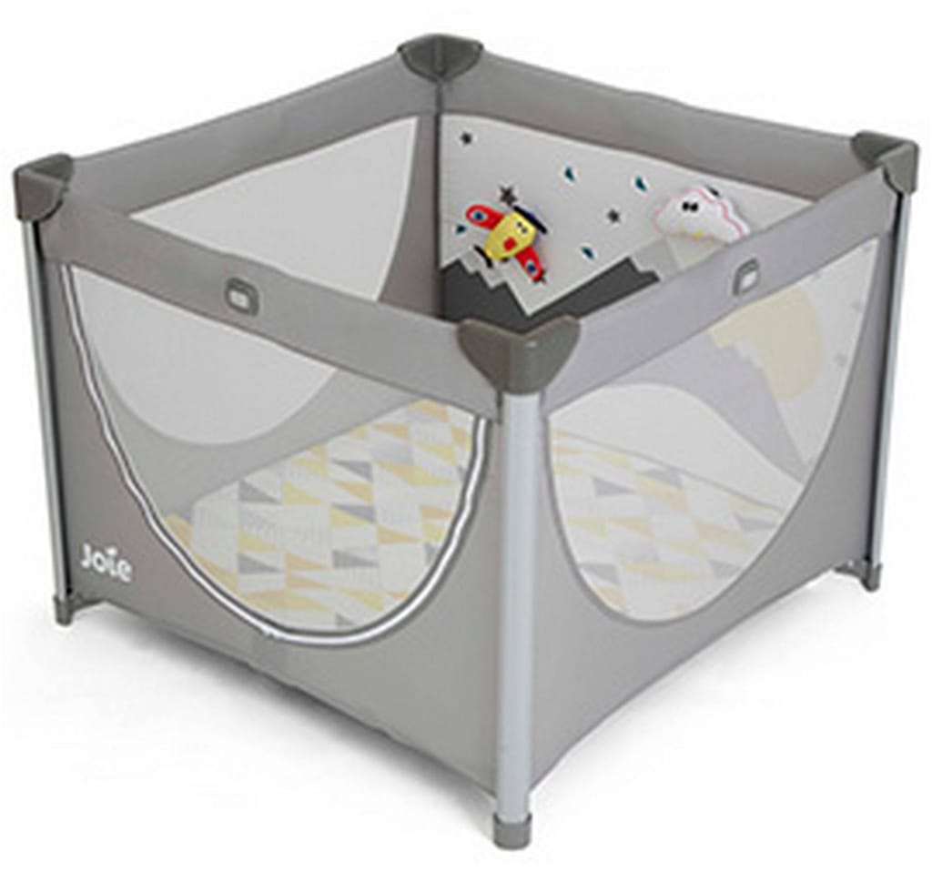 Joie Cheer Baby Playpen – Breathable Mesh Sides, Removable Mattress for Sleep & Play, Side Zipper Entry, Foldable with Carry Handle, Plush Toys Included – from Birth to 15 kg