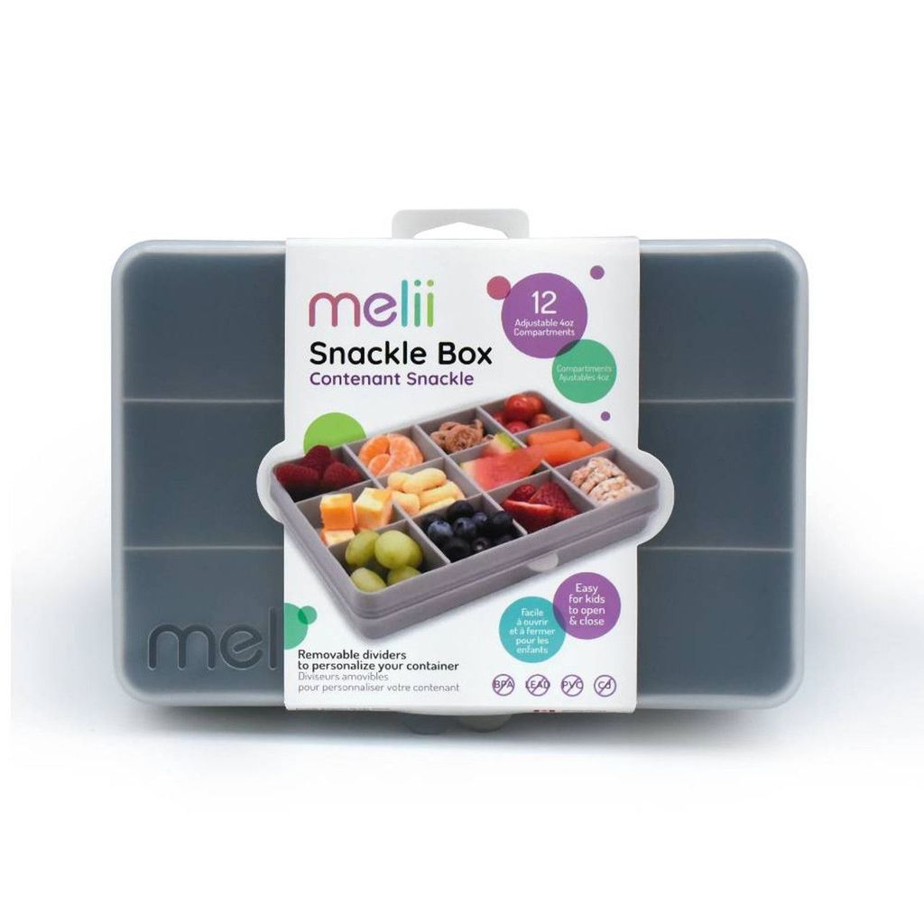 melii Snackle Box with 12 individual compartments, removable dividers, Snack capacity 4oz/114ml each, Grey