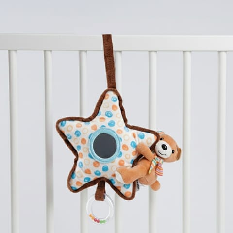 Nuluv Bear on Star Soft Toy for Babies, Plush Rattle Toy with Baby-Safe Mirror, Lightweight and Cuddly Sensory Toy, Soft, Safe and Easy to Hold, for Babies 3+ Months