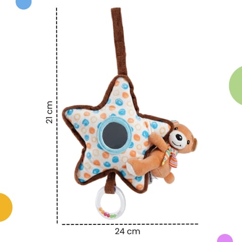 Nuluv Bear on Star Soft Toy for Babies, Plush Rattle Toy with Baby-Safe Mirror, Lightweight and Cuddly Sensory Toy, Soft, Safe and Easy to Hold, for Babies 3+ Months