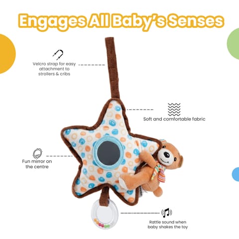 Nuluv Bear on Star Soft Toy for Babies, Plush Rattle Toy with Baby-Safe Mirror, Lightweight and Cuddly Sensory Toy, Soft, Safe and Easy to Hold, for Babies 3+ Months