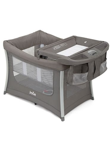 Joie Illusion Nickel Portable Baby Playard | Compact Mini Nursery with Deluxe Bassinet, Changing Table, Organizer & Integrated Wheels | Mesh Ventilation, Pop-Up Fold & Travel Bag l Birth to 15kg