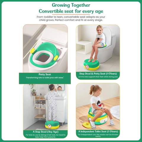 StarAndDaisy Potty Training Seat – Potty Seat for Kids 1-5 Years / 3In1 Comfortable Baby Potty Seat with Anti-Slip Toilet Seat with Pot, Handles & Splash Guard-Green yellow