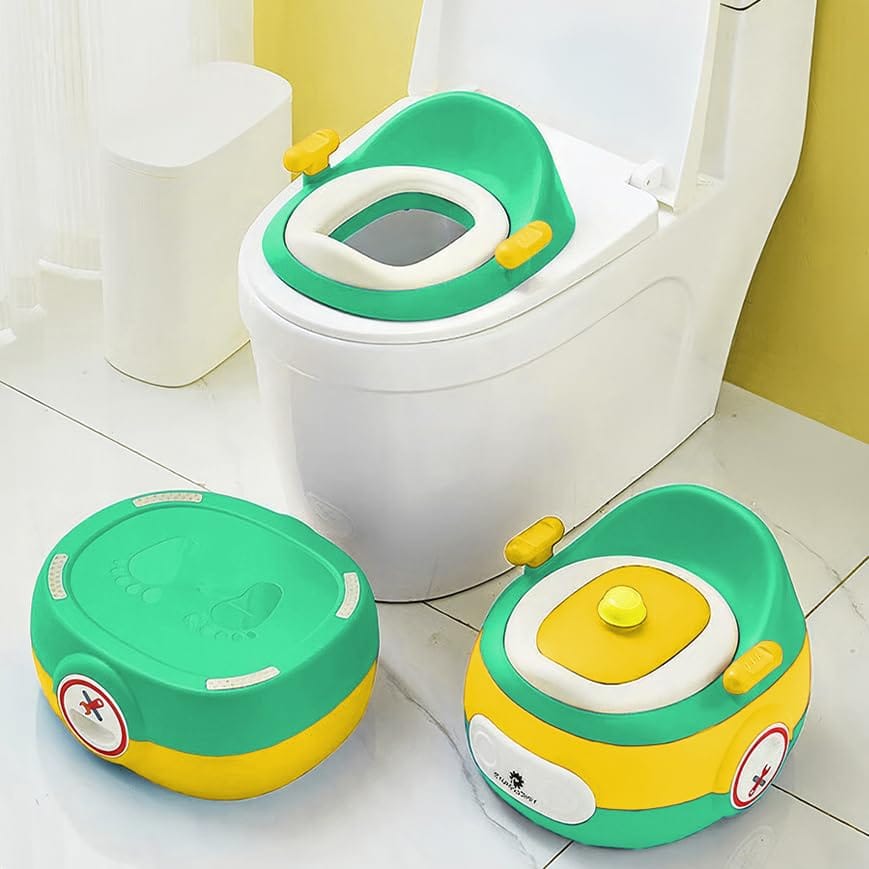 StarAndDaisy Potty Training Seat – Potty Seat for Kids 1-5 Years / 3In1 Comfortable Baby Potty Seat with Anti-Slip Toilet Seat with Pot, Handles & Splash Guard-Green yellow