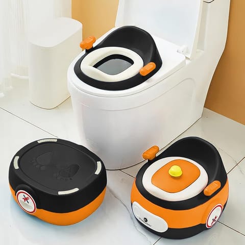 StarAndDaisy Potty Training Seat – Potty Seat for Kids 1-5 Years / 3In1 Comfortable Baby Potty Seat with Anti-Slip Toilet Seat with Pot, Handles & Splash Guard-Black Orange
