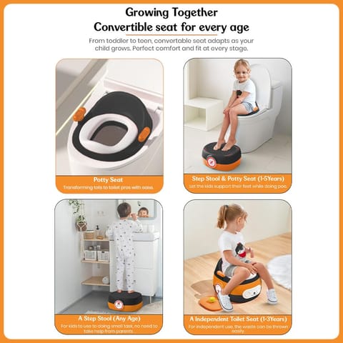 StarAndDaisy Potty Training Seat – Potty Seat for Kids 1-5 Years / 3In1 Comfortable Baby Potty Seat with Anti-Slip Toilet Seat with Pot, Handles & Splash Guard-Black Orange