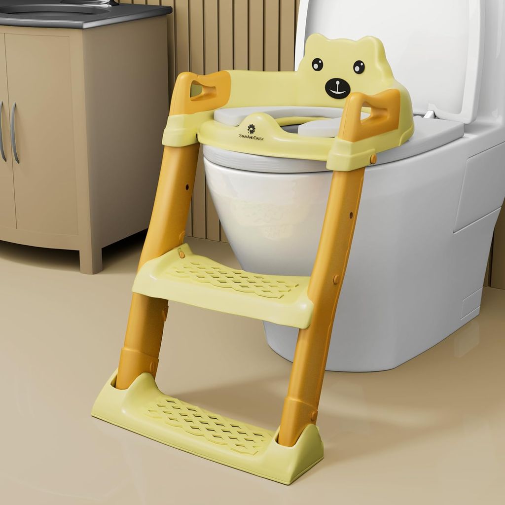 StarAndDaisy Baby Potty Seat – Potty Seat for Kids 1-5 Years/Ladder Potty Training Seat with Comfortable Soft Cushion, Anti-Skid Legs, Handles & Splash Guard-Beige Cream