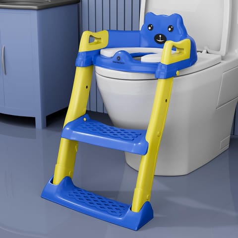 StarAndDaisy Baby Potty Seat – Potty Seat for Kids 1-5 Years/Ladder Potty Training Seat with Comfortable Soft Cushion, Anti-Skid Legs, Handles & Splash Guard-Blue Yellow