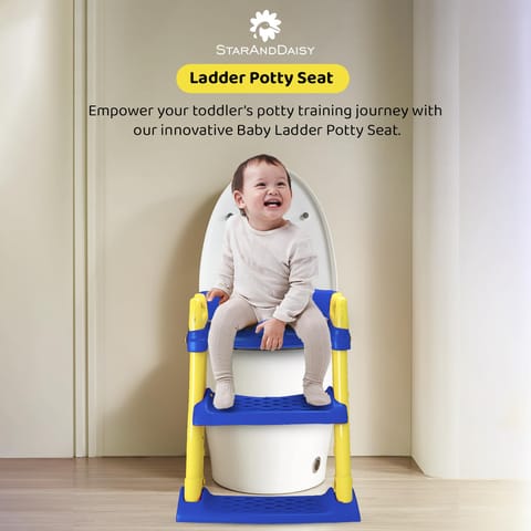 StarAndDaisy Baby Potty Seat – Potty Seat for Kids 1-5 Years/Ladder Potty Training Seat with Comfortable Soft Cushion, Anti-Skid Legs, Handles & Splash Guard-Blue Yellow