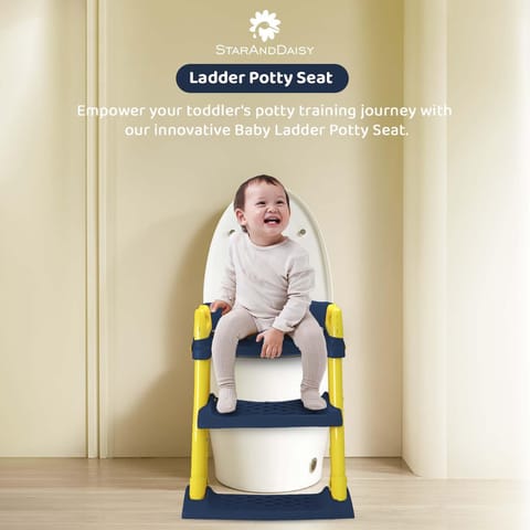 StarAndDaisy Baby Potty Seat – Potty Seat for Kids 1-5 Years/Ladder Potty Training Seat with Comfortable Soft Cushion, Anti-Skid Legs, Handles & Splash Guard-Dark blue Yellow
