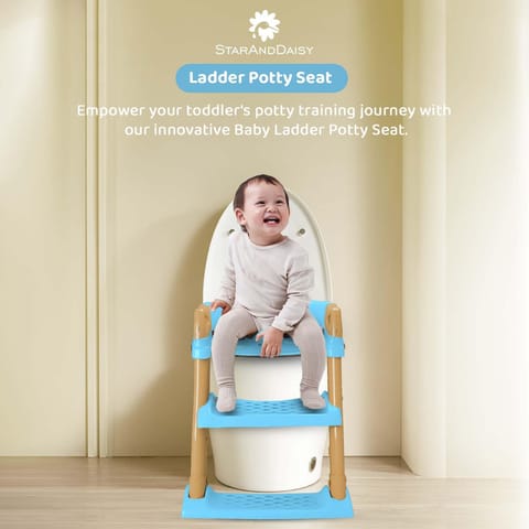 StarAndDaisy Baby Potty Seat – Potty Seat for Kids 1-5 Years/Ladder Potty Training Seat with Comfortable Soft Cushion, Anti-Skid Legs, Handles & Splash Guard-Golden Blue
