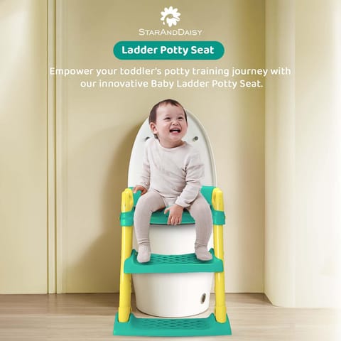 StarAndDaisy Baby Potty Seat – Potty Seat for Kids 1-5 Years/Ladder Potty Training Seat with Comfortable Soft Cushion, Anti-Skid Legs, Handles & Splash Guard-Green Yellow
