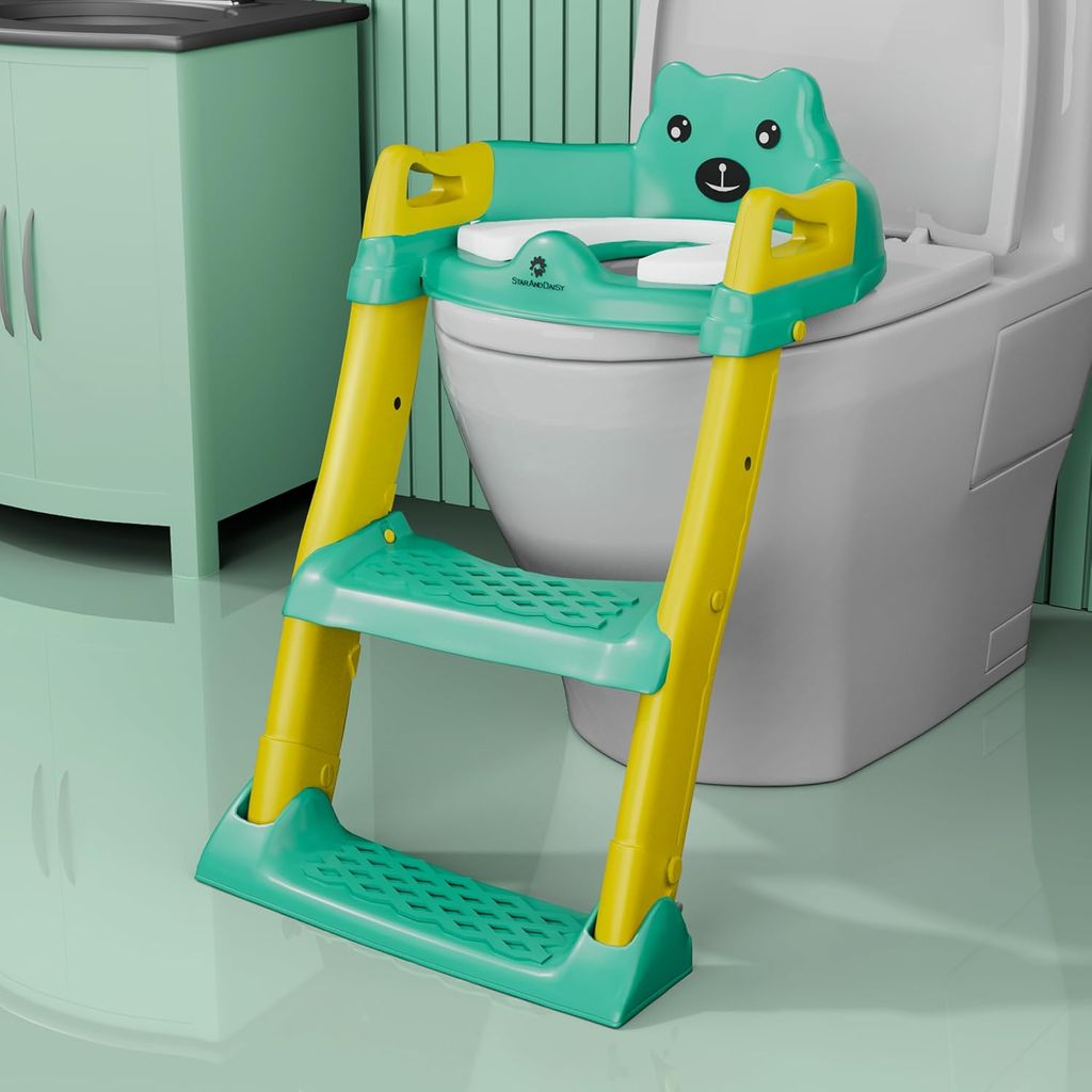 StarAndDaisy Baby Potty Seat – Potty Seat for Kids 1-5 Years/Ladder Potty Training Seat with Comfortable Soft Cushion, Anti-Skid Legs, Handles & Splash Guard-Green Yellow