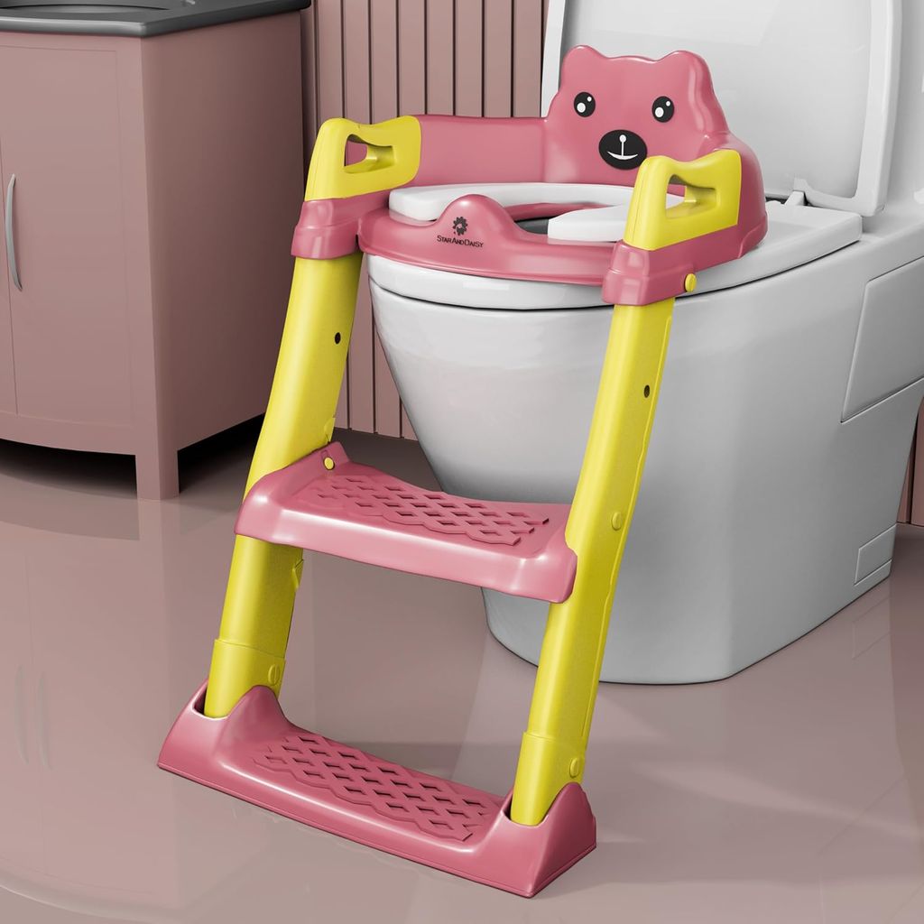 StarAndDaisy Baby Potty Seat – Potty Seat for Kids 1-5 Years/Ladder Potty Training Seat with Comfortable Soft Cushion, Anti-Skid Legs, Handles & Splash Guard-Pink Yellow
