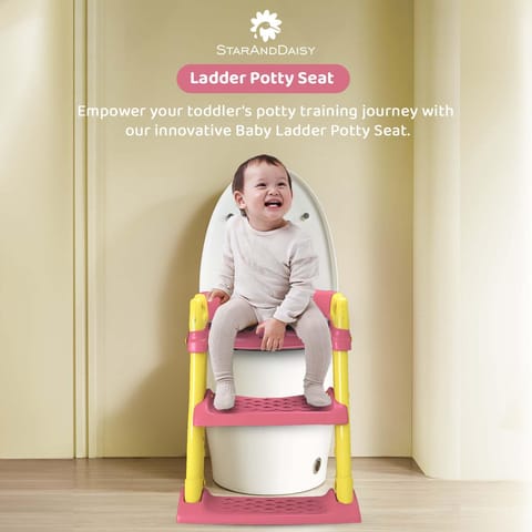 StarAndDaisy Baby Potty Seat – Potty Seat for Kids 1-5 Years/Ladder Potty Training Seat with Comfortable Soft Cushion, Anti-Skid Legs, Handles & Splash Guard-Pink Yellow