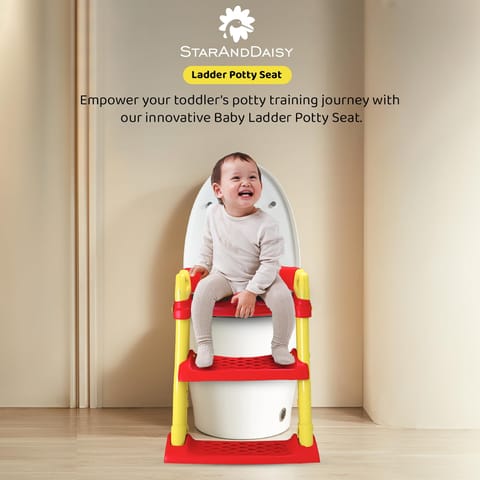 StarAndDaisy Baby Potty Seat – Potty Seat for Kids 1-5 Years/Ladder Potty Training Seat with Comfortable Soft Cushion, Anti-Skid Legs, Handles & Splash Guard-Red Yellow