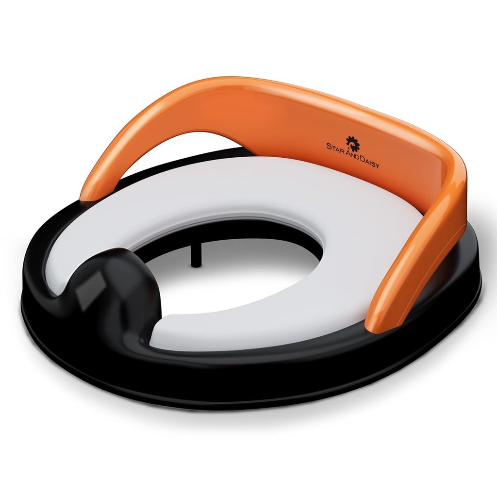 StarAndDaisy Potty Training Seat – Child Safety Buckle Fixation Technology/Potty Seat for Kids 1-5 Years/Baby Potty Seat with Comfortable Soft Cushion, Splash Proof Design, Anti Skid Legs-Orange Black