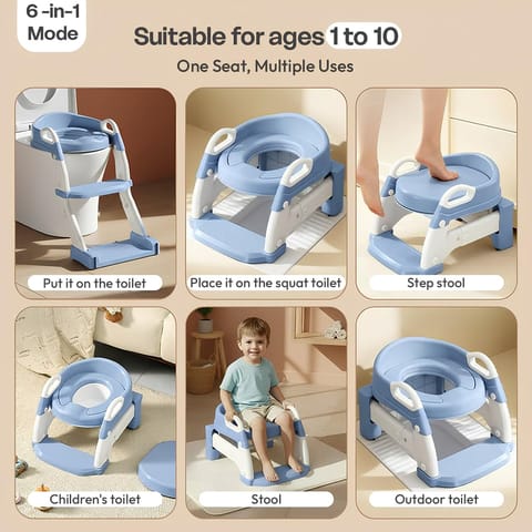 StarAndDaisy potty seat for kids 2-5 years, Multi-functional Baby Potty training seat/chair with cushion for Boys & Girls, Ladder Potty Trainer with Detachable Potty Bowl,Non-Slip Splash Guard -Blue