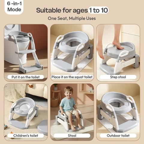 StarAndDaisy potty seat for kids 2-5 years, Multi-functional Baby Potty training seat/chair with cushion for Boys & Girls, Ladder Potty Trainer with Detachable Potty Bowl,Non-Slip Splash Guard -Grey