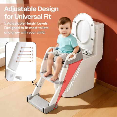 StarAndDaisy potty seat for kids 2-5 years, Multi-functional Baby Potty training seat/chair with cushion for Boys & Girls, Ladder Potty Trainer with Detachable Potty Bowl,Non-Slip Splash Guard -Grey