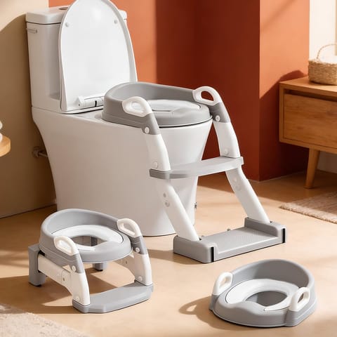 StarAndDaisy potty seat for kids 2-5 years, Multi-functional Baby Potty training seat/chair with cushion for Boys & Girls, Ladder Potty Trainer with Detachable Potty Bowl,Non-Slip Splash Guard -Grey