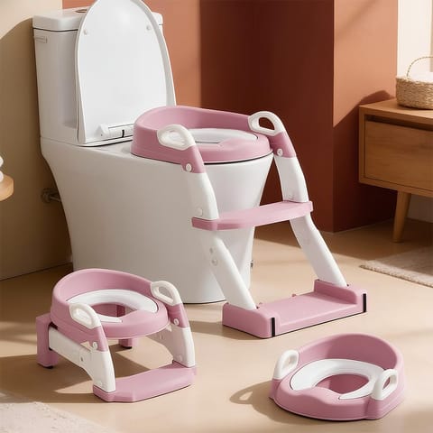 StarAndDaisy potty seat for kids 2-5 years, Multi-functional Baby Potty training seat/chair with cushion for Boys & Girls, Ladder Potty Trainer with Detachable Potty Bowl,Non-Slip Splash Guard -Pink